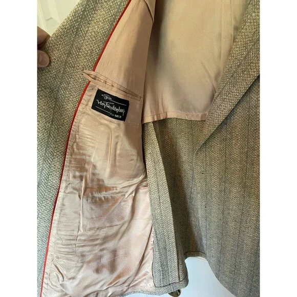 Egon Von Furstenberg Beige Tan Wool TweedBlazer 2 Button Men's 44R Vintage